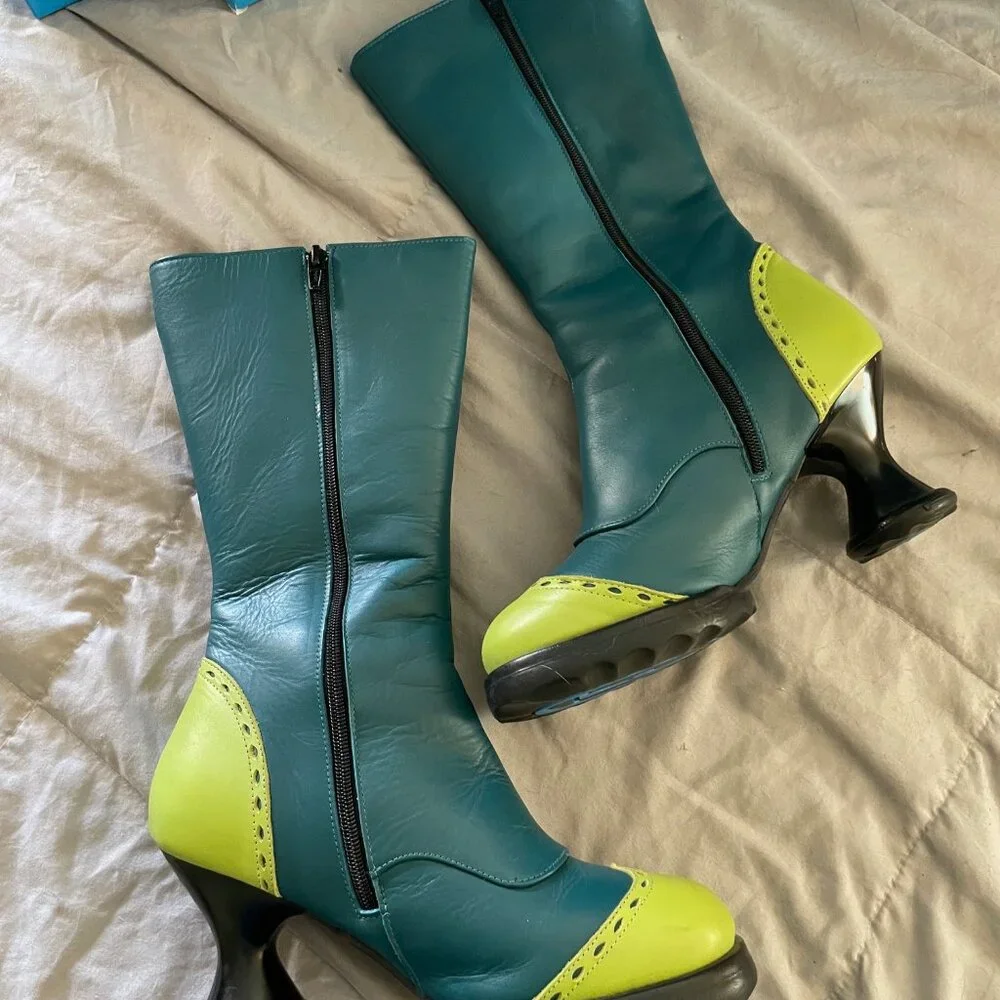 RARE Fluevog Babycakes Boots Turquoise Teal Green 7.5 Victorian Festival Retro - Picture 10 of 15